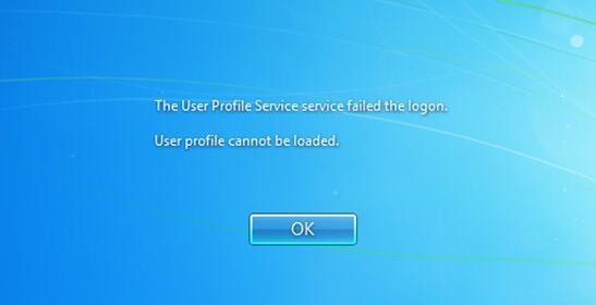 The user profile service failed the logon. User profile cannot be loaded.